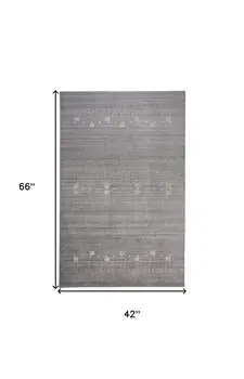 4' X 6' Gray and Ivory Wool Oriental Shag Hand Knotted Area Rug