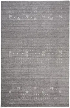4' X 6' Gray and Ivory Wool Oriental Shag Hand Knotted Area Rug