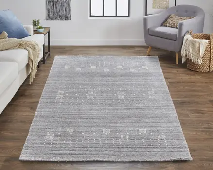 5' X 8' Gray And Ivory Wool Hand Knotted Stain Resistant Area Rug