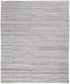 9' X 12' Ivory and Gray Striped Shag Hand Woven Area Rug