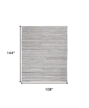 9' X 12' Ivory and Gray Striped Shag Hand Woven Area Rug