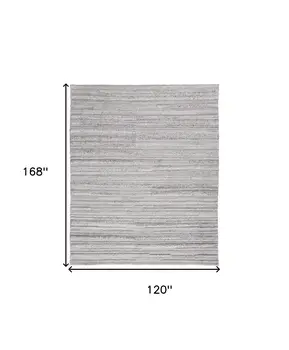 10' X 14' Ivory and Gray Striped Shag Hand Woven Area Rug