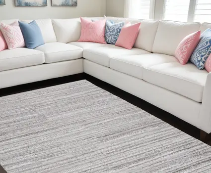 10' X 14' Ivory and Gray Striped Shag Hand Woven Area Rug