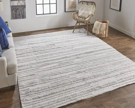 2' X 3' Ivory And Taupe Striped Hand Woven Stain Resistant Area Rug