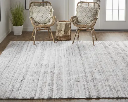 2' X 3' Ivory And Taupe Striped Hand Woven Stain Resistant Area Rug