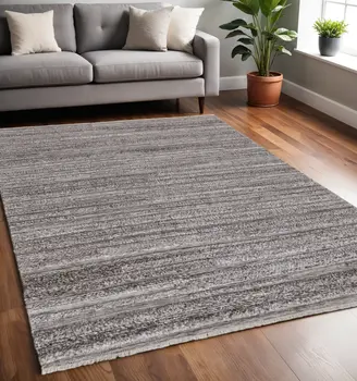 5' X 8' Taupe and Brown Striped Hand Woven Area Rug