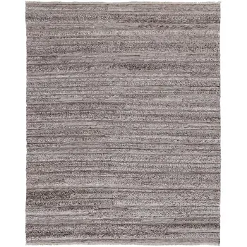 10' X 14' Gray and Ivory Striped Shag Hand Woven Area Rug