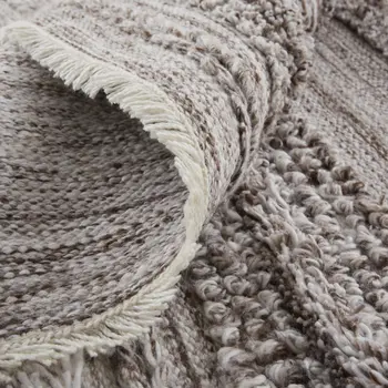 10' X 14' Gray and Ivory Striped Shag Hand Woven Area Rug
