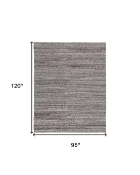 8' X 10' Gray And Ivory Striped Hand Woven Stain Resistant Area Rug