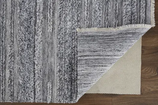 8' X 10' Gray And Ivory Striped Hand Woven Stain Resistant Area Rug