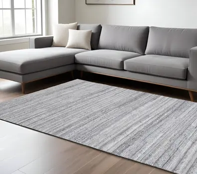 8' X 10' Gray and Ivory Striped Hand Woven Area Rug