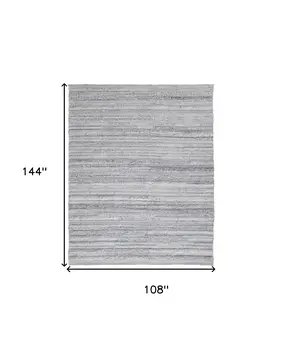 9' X 12' Gray Silver And Ivory Striped Hand Woven Stain Resistant Area Rug