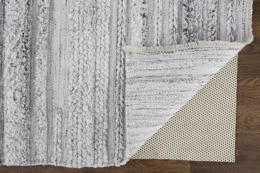 9' X 12' Gray Silver And Ivory Striped Hand Woven Stain Resistant Area Rug