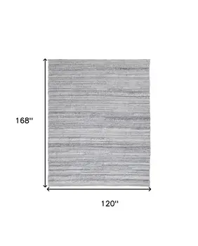 10' X 14' Gray Silver And Ivory Striped Hand Woven Stain Resistant Area Rug