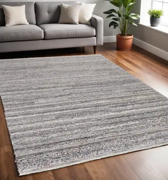5' X 8' Taupe and Ivory Striped Hand Woven Area Rug