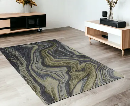 4' X 6' Blue and Green Abstract Hand Tufted Area Rug