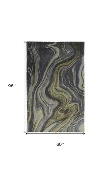 5' X 8' Blue and Green Abstract Hand Tufted Area Rug