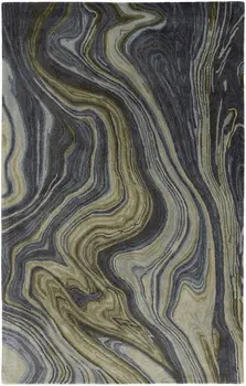 5' X 8' Blue and Green Abstract Hand Tufted Area Rug