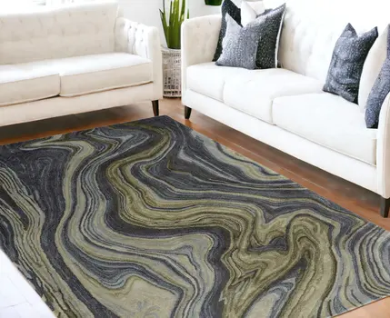 5' X 8' Blue and Green Abstract Hand Tufted Area Rug