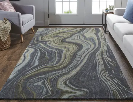 10' X 14' Blue and Green Abstract Hand Tufted Area Rug