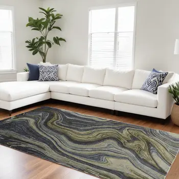 10' X 14' Blue and Green Abstract Hand Tufted Area Rug
