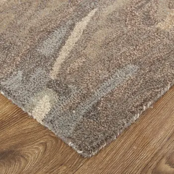 8' X 10' Green and Ivory Wool Abstract Hand Tufted Area Rug