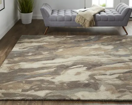 9' X 12' Green and Ivory Wool Abstract Hand Tufted Area Rug