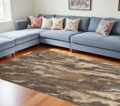 10' X 14' Green and Ivory Wool Abstract Hand Tufted Area Rug