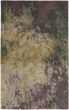 4' X 6' Green and Black Wool Abstract Shag Hand Tufted Area Rug