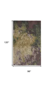 8' X 10' Gold Purple And Green Wool Abstract Tufted Handmade Stain Resistant Area Rug