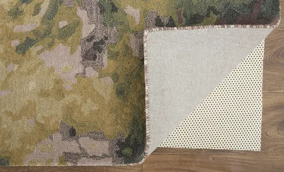 10' X 14' Gold Purple And Green Wool Abstract Tufted Handmade Stain Resistant Area Rug
