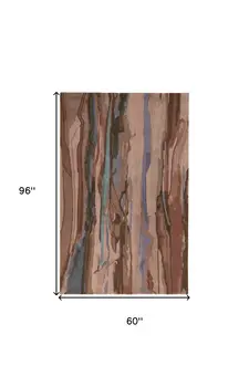 5' X 8' Red Pink and Blue Wool Abstract Hand Tufted Area Rug