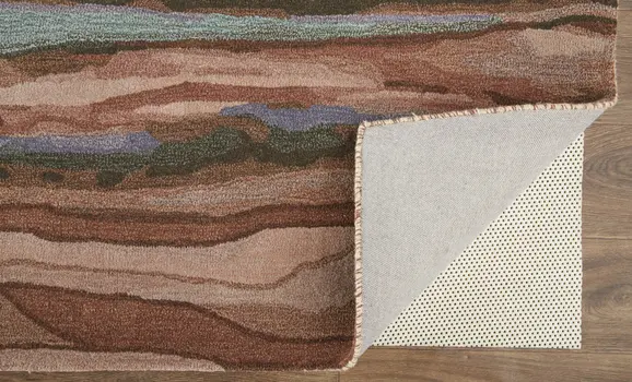 5' X 8' Red Pink and Blue Wool Abstract Hand Tufted Area Rug