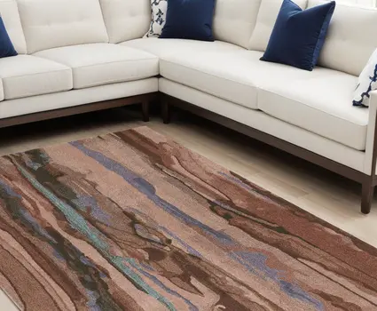 8' X 10' Blue and Red Wool Abstract Hand Tufted Area Rug