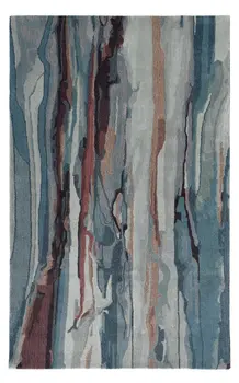 8' X 10' Blue Red And Ivory Wool Abstract Tufted Handmade Stain Resistant Area Rug