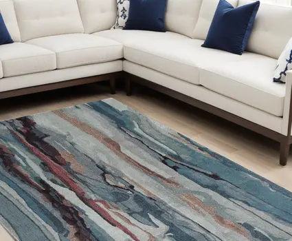 9' X 12' Blue and Orange Wool Abstract Hand Tufted Area Rug