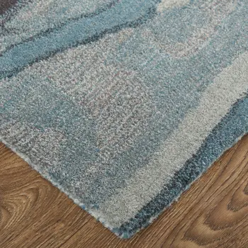 9' X 12' Blue and Orange Wool Abstract Hand Tufted Area Rug
