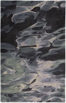 9' X 12' Blue and Black Wool Abstract Hand Tufted Area Rug