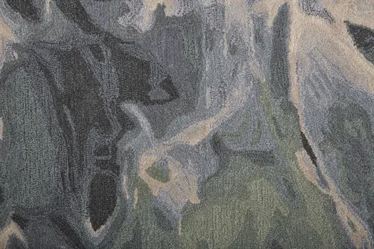 9' X 12' Blue and Black Wool Abstract Hand Tufted Area Rug