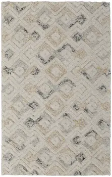 5' X 8' Gray and Ivory Geometric Hand Tufted Area Rug