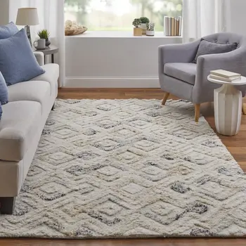 5' X 8' Gray and Ivory Geometric Hand Tufted Area Rug