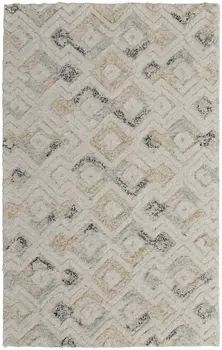 5' X 8' Gray and Ivory Geometric Hand Tufted Area Rug