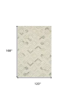 10' X 14' Ivory Gray And Black Wool Geometric Tufted Handmade Area Rug