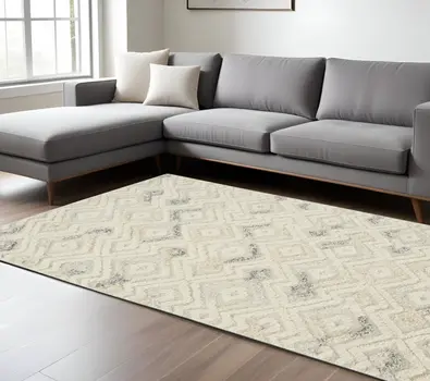12' X 15' Ivory Gray And Black Wool Geometric Tufted Handmade Area Rug