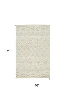 9' X 12' Ivory Blue And Tan Wool Geometric Tufted Handmade Stain Resistant Area Rug