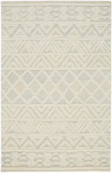 10' X 14' Ivory Blue And Tan Wool Geometric Tufted Handmade Stain Resistant Area Rug