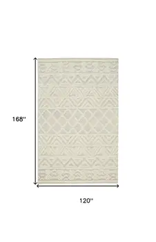 10' X 14' Ivory Blue And Tan Wool Geometric Tufted Handmade Stain Resistant Area Rug