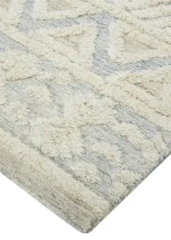 12' X 15' Ivory Blue And Tan Wool Geometric Tufted Handmade Area Rug