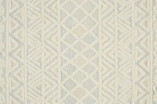 12' X 15' Ivory Blue And Tan Wool Geometric Tufted Handmade Area Rug