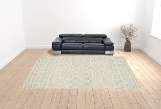 12' X 15' Ivory Blue And Tan Wool Geometric Tufted Handmade Area Rug